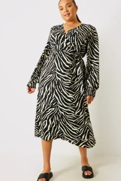 Zebra Woven Printed Wrap Midi Dress|In the Style Outlet