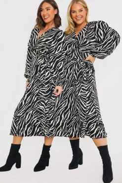 Zebra Woven Printed Wrap Midi Dress|In the Style Outlet